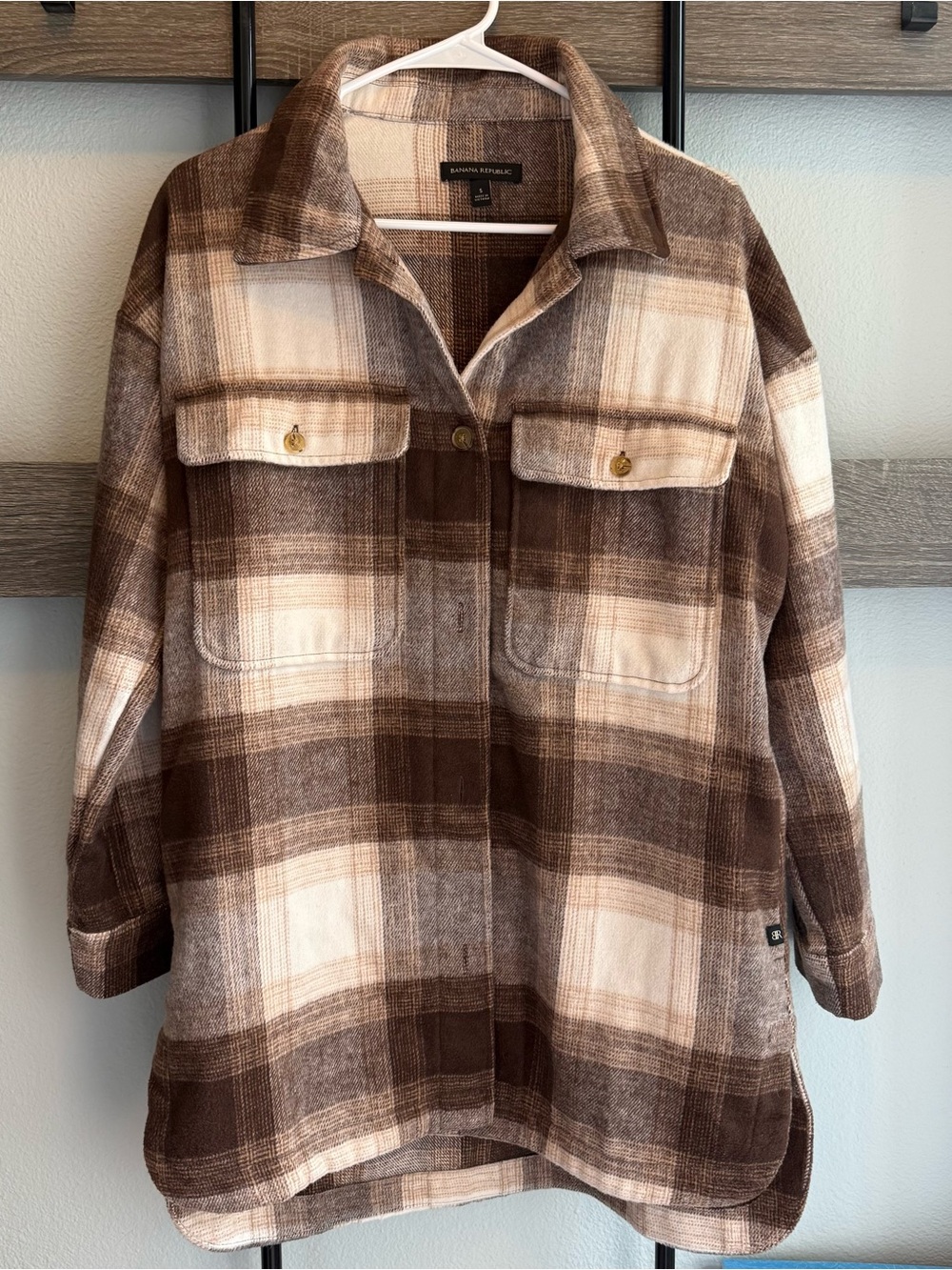 Banana Republic Brown and Cream Plaid Utility Shacket